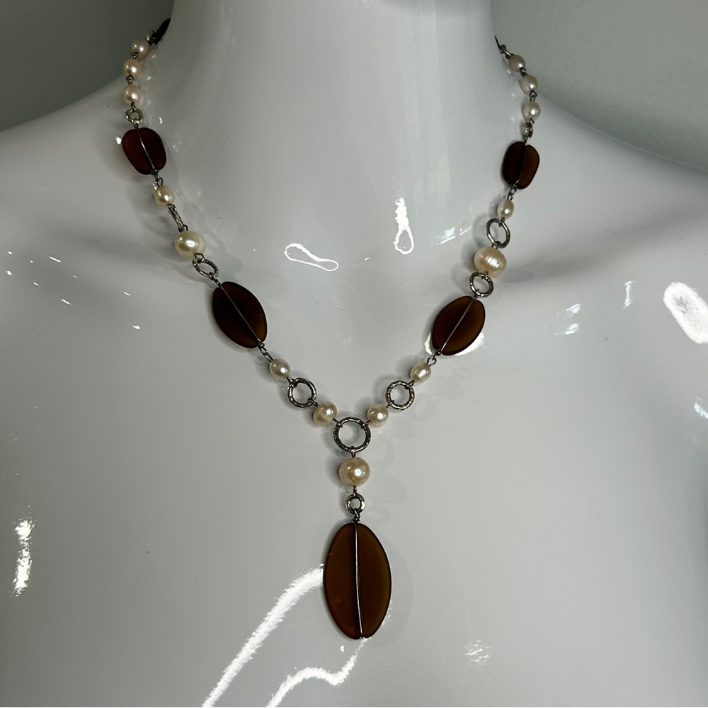 Hand Made Freshwater Pearls and Sea Glass Necklace